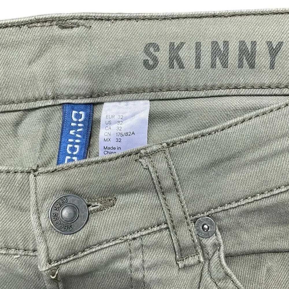 🦾 H&M Biker Skinny Jeans 🪖 Olive Green |‎ Size 32 | Ripped & Ready